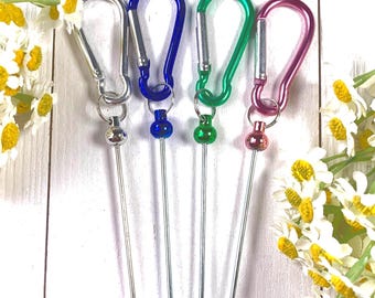 5 beadable blank bag charms with carabiner clip, beadable metal keychain blank bar, add a bead backpack charm, for DIY gifts (C0154)