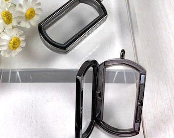 2 magnetic locket pendants, 57mm gunmetal alloy and glass fillable memorial pendant, floating keepsake lockets (A0002)