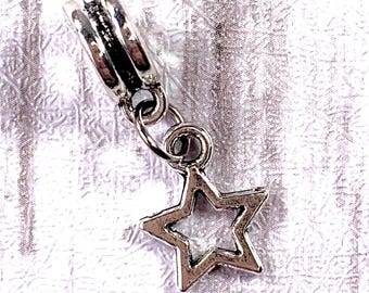 Dangle charms for bracelet, star charm for DIY garden stakes, celestial charms, large hole beads, fairy garden stake craft supply, set of 5