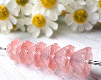 20 glass lotus pod flower beads in salmon pink, 10.5x6.5 mm, waterlily beads for nature inspired jewelry and crafts (A0005)