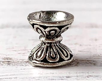 50 pcs double sided bead caps, antique silver hourglass shape bead caps, flower petal design spacer bead for beadable pens, jewelry, 2 sizes