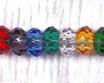 Large hole glass faceted beads, assorted mixed color faceted no metal core for DIY fairy wand or garden stake, European sparkly beads, 10 pc