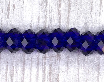 Large hole blue glass faceted beads, cobalt blue faceted no metal core for DIY fairy wand or garden stake, European glass sparkly beads 10pc