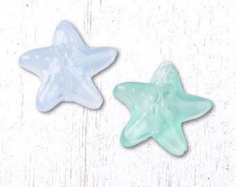 20 glass starfish beads, 14x15mm, blue or green transparent sea star beads for ocean-themed crafts