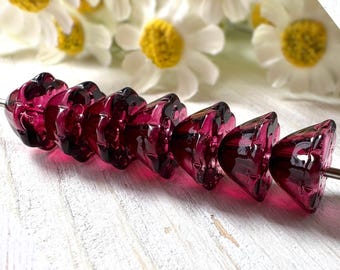 20 glass lotus pod flower beads in deep raspberry, 10.5x6.5 mm, waterlily beads for nature inspired jewelry and crafts (A0005)