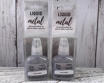 Liquid metal pigment, silver colored water-based ink, pigment for resin work, grey metallic color for fluid art pour, set of 2, 20ml bottles