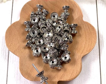 50 pcs double sided bead caps, antique silver hourglass shape bead caps, flower petal design spacer bead for beadable pens, jewelry, 2 sizes
