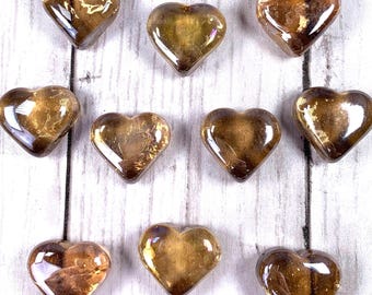 10 glass heart gem cabochons, 30mm/1.1", champagne colored glass pocket heart, glass heart stone for mosaics and stained-glass