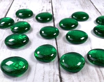 Jumbo green glass gems, glass garden stones, green mosaic glass, large glass cabochons, unique vase filler, table scatter, approx 25mm 15 pc