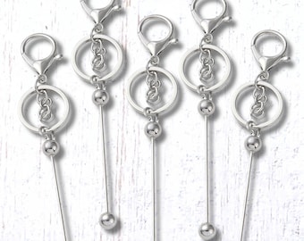 5 beadable keychain blanks, DIY keychains, beadable bar, durable alloy keychain making supplies, customizeable gifts (C0162)
