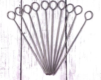 Set of 10 metal skewer pins, 5.8" beadable blanks for DIY cake testers, cookie frosting scribe, pokey vinyl weeding tool, gifts for bakers