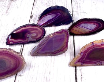 1 garden stake topper, dyed agate slice drawer knobs and pulls, live edge gemstone purple agate drawer knob for DIY garden stake (C0015)