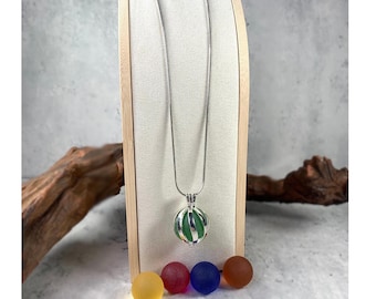 Sea glass marble interchangeable necklace, interchangeable marble pendant, sea glass beachy gift for wife, minimalistic jewelry for vacation