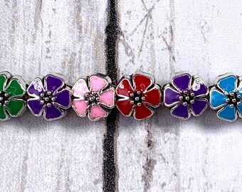 Large hole metal flower beads, alloy assorted color mix enamel floral bead for DIY fairy wand or garden stake, European spacer beads, 20 pcs