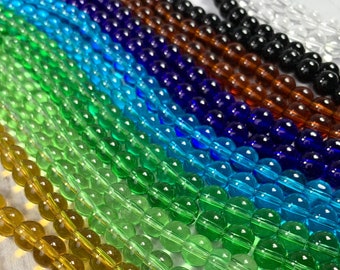 Transparent glass beads for jewelry, glass round beads with color options, bracelet making supplies, pretty beads for crafts, 8 mm, 40 pcs