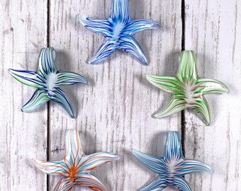 Glass starfish pendant for necklace, big charms jewelry making supply, easy crafts, glass starfish ornaments, lampwork glass charms, 3 pcs