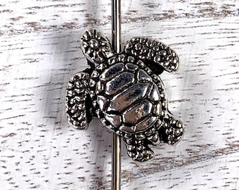 Metal sea turtle spacer beads for bracelets, ocean theme alloy beads, antique silver finish diagonal drill, 17.5x15.5 mm, 1.8mm hole, 20 pcs