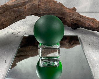Green sea glass ball, frosted glass orb, tumbled glass accents for table trays, large marbles, coastal decor accents, sea glass lover gift
