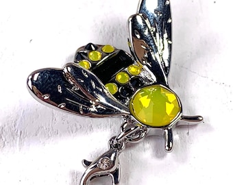 2 bumble bee charms, silver with Swarovski crystals and lobster claw clasp, for charm bracelets, dangle bee pendant for necklace, keychains