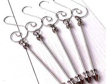5 beadable ornament bars with hooks, DIY tree ornament, metal blank items for Christmas decor, add a bead post easy beading craft for adults