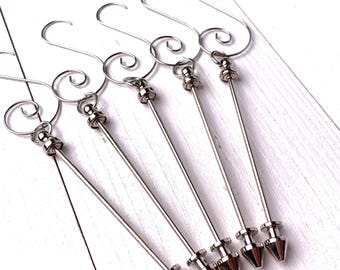 5 beadable ornament bars with hooks, DIY tree ornament, metal blank items for Christmas decor, add a bead post easy beading craft for adults