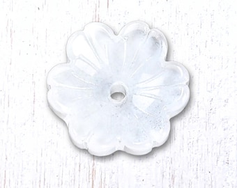 20 white glass flower-shaped bead caps, 14x14mm w/ 1.5mm hole for beaded flower art