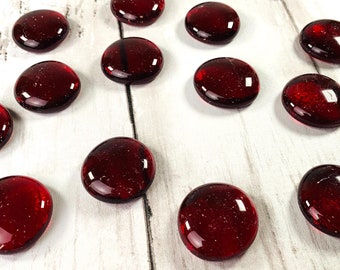 Jumbo speckled red glass gems, glass garden stones, red mosaic glass, large glass cabochons, unique vase filler wedding, approx. 25mm, 15 pc