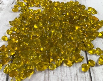 Yellow glass chips for jewelry, glass pebbles for vase filler, polished glass rocks, glass for crafting, aquarium glass approx. 8 oz / 225 g