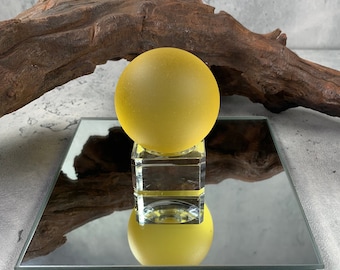 Yellow sea glass ball, frosted glass orb, tumbled glass accents for table trays, large marbles, coastal decor accents, sea glass lover gift