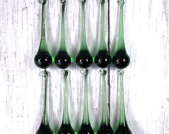 10 green chandelier crystals, glass raindrops for wedding centerpiece, glass ornament for holiday home decor, sun catcher, +/- 100mm/3.9 in