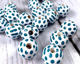 Painted wooden round beads, 14 mm large hole beads for DIY garland and tassels, wood beads for macrame and other craft projects, 20 pcs