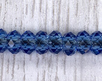 Large hole light blue glass faceted beads, blue faceted no metal core for DIY fairy wand or garden stake, European glass sparkly beads 10 pc
