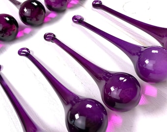 Purple crystal ornaments, +/- 100mm/3.9 in glass raindrops for chandeliers, holiday home and tree decor (J0280)