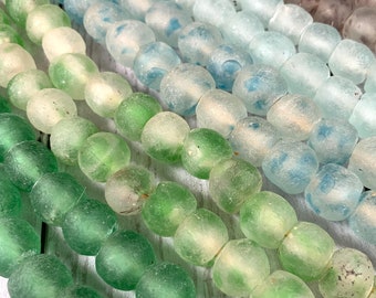 African recycled glass beads, 14mm frosted Krobo beads, for sea glass garland, macrame, and jewelry, large glass beads, Ghana beads, 40 pcs