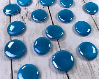 Jumbo iridescent sky-blue glass gems, glass garden stones, mosaic glass, glass cabochons, vase filler, table scatter, approx. 32mm, 15 pc