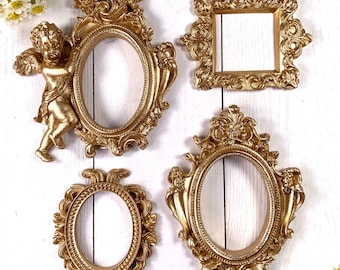 Gold ornate resin frame for crafts, one small vintage gilded style open-back for framing small art, choose design and size from 3.4" - 5.8"