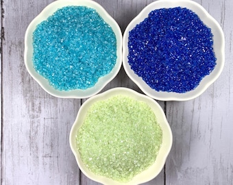 Blue crushed glass for crafts, aqua irregular broken glass for resin projects, 1-3 mm glittery light green glass Turkish lamps mosaic 4 oz