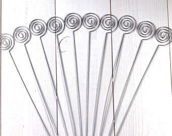 Set of 10 metal stakes for centerpiece pick, 13" beadable blanks for potted plant trellis, DIY memo, photo, table number, name card holders