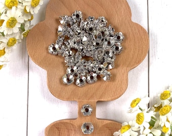 50 pcs double sided bead caps, antique-style lotus flower bead caps fit 8-10mm beads, floral spacer beads for beadable pens, 9x5mm, 2mm hole