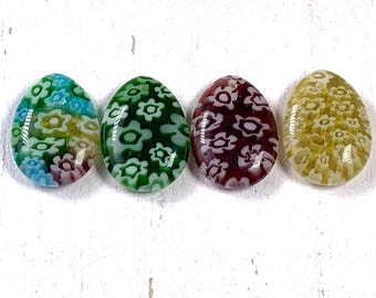 10 millefiori glass teardrop pendants, 18x13mm floral patterned boho glass charms for earrings, top drilled millefiori pendants for jewelry