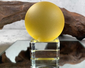 Yellow sea glass ball, frosted glass orb, tumbled glass accents for table trays, large marbles, coastal decor accents, sea glass lover gift