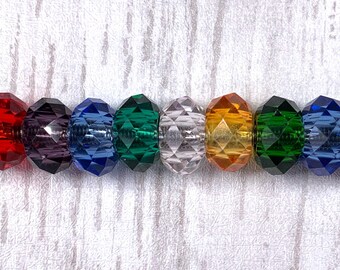 Large hole glass faceted beads, assorted mixed color faceted no metal core for DIY fairy wand or garden stake, European sparkly beads, 10 pc