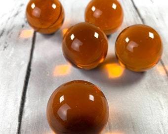 Orange 29 mm marbles, 1 inch plus transparent undrilled glass beads, marbles for games, marble shooters, solid glass orbs for jewelry, 5 pcs
