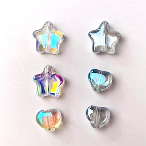 Color plated glass heart and star 6-8 mm bead set with box, AB glass bead craft supplies, small shiny beads for celestial crafts, 90 pcs