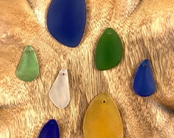 Frosted sea glass pendants, beachy style jewelry making supplies, teardrop sea glass charms, assorted colors and shapes to choose from