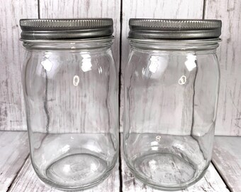Pair of 16 oz glass jars with twist lids, candle making jars, glass blanks for crafts, for vinyl or engraving, canning style jars DIY gifts