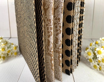 Printed burlap paper pad, 6x6" burlap sheets with paper backing with stripes, dots, chevrons, for junk journals, scrapbooking, cards, 16 pc
