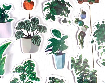 Potted plants sticker pack, 44 or 50 assorted waterproof PVC stickers, house plants, leaves stickers for junk journals, scrapbooking, cards
