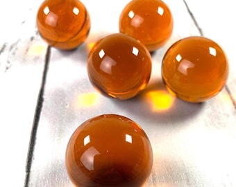 Orange 29 mm marbles, 1 inch plus transparent undrilled glass beads, marbles for games, marble shooters, solid glass orbs for jewelry, 5 pcs