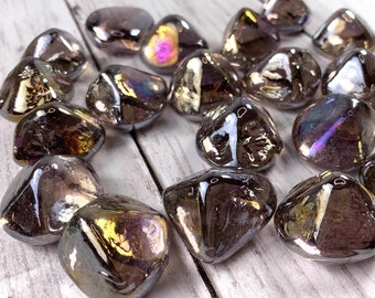 Purple glass gems, iridescent amethyst glass for vase filler or table scatter, irregular shaped glass cabochons, 20x28mm, approx. 18 pcs